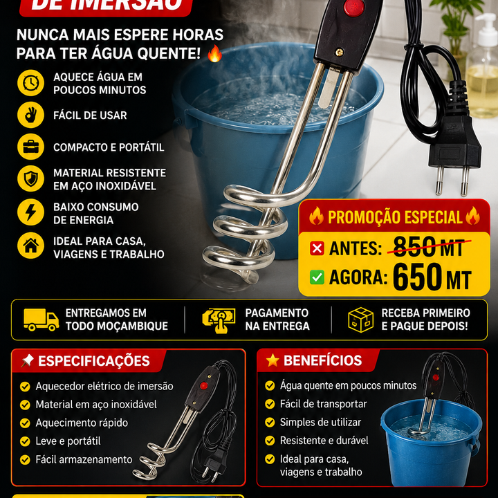 AQUECEDOR ELÉTRICO PORTÁTIL DE IMERSÃO